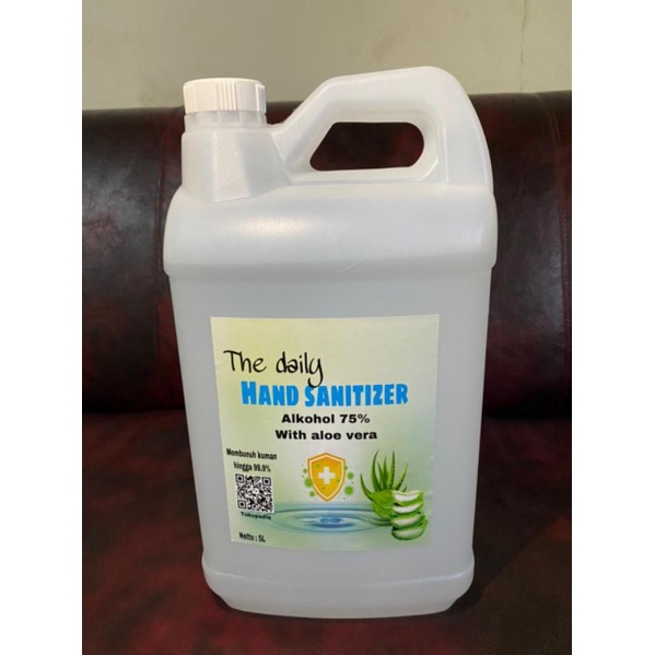 The daily hand sanitizer jerigen 5 liter pure alcohol 75% with aloe vera bunuh kuman / virus