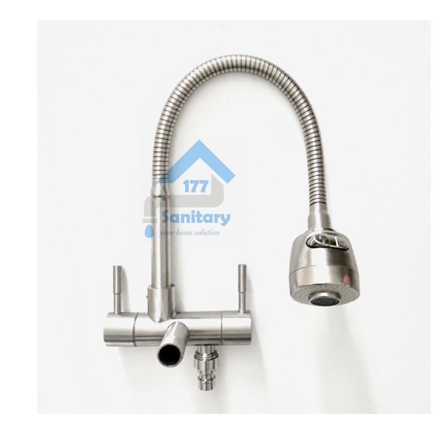 Kran Angsa Flexible 2in1 Stainless 30418 - Keran air Sink Cabang Keran Dapur Cuci Piring Minimalis