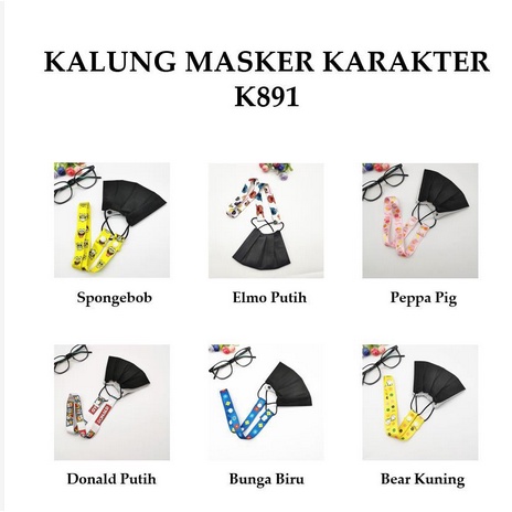 K891 Pengait Tali Masker Karakter / Kalung Masker / Tali Strap Masker Motif Kartun &amp; Bunga