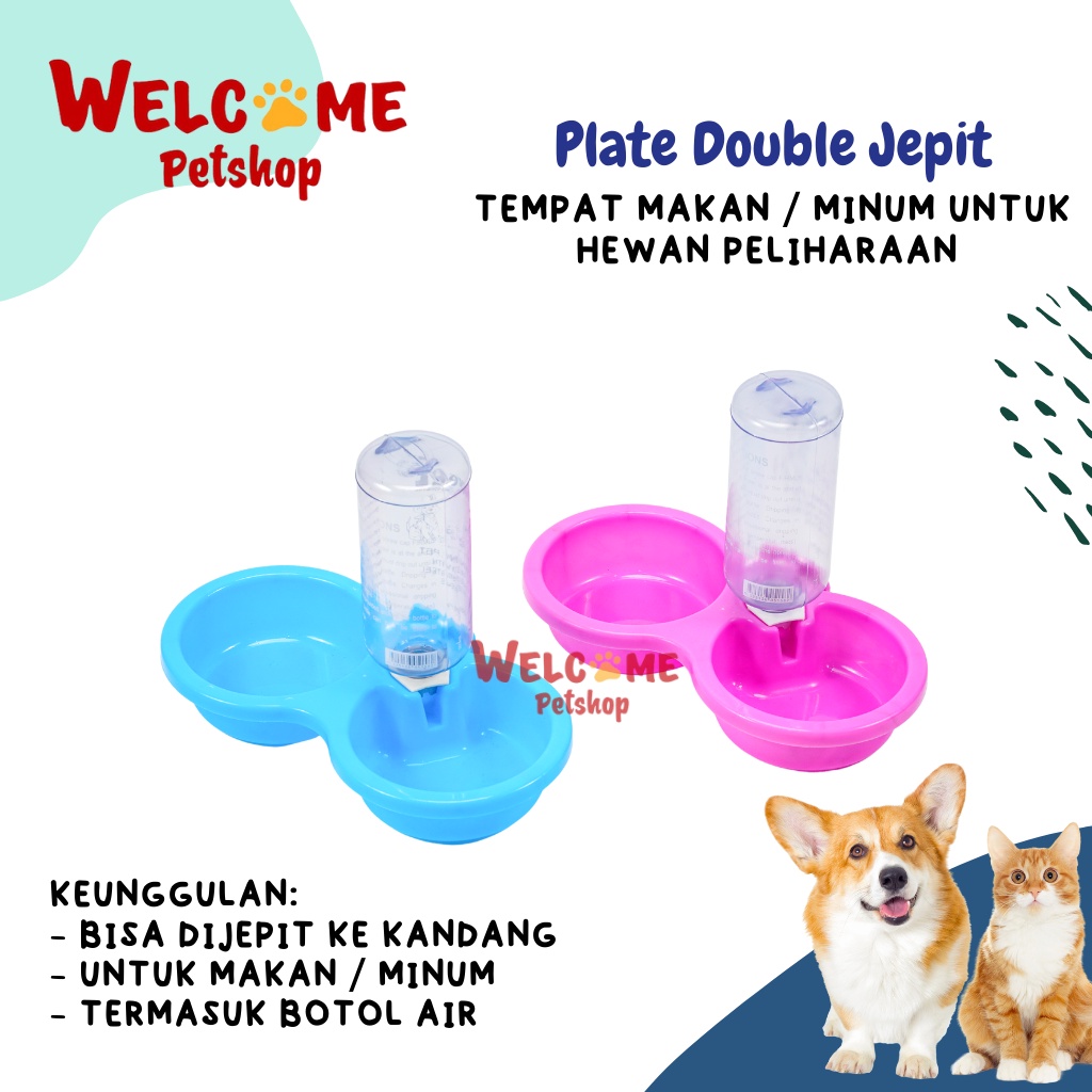 Plate Double Jepit Termasuk Botol Tempat Makan Minum Anjing Kucing