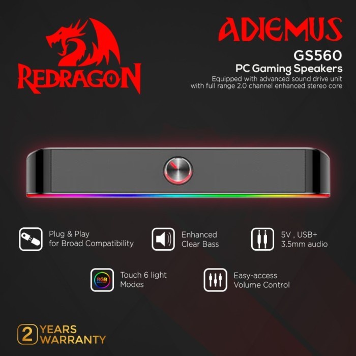 Redragon Gaming Speaker USB AUX Sound Bar RGB ADIEMUS - GS560