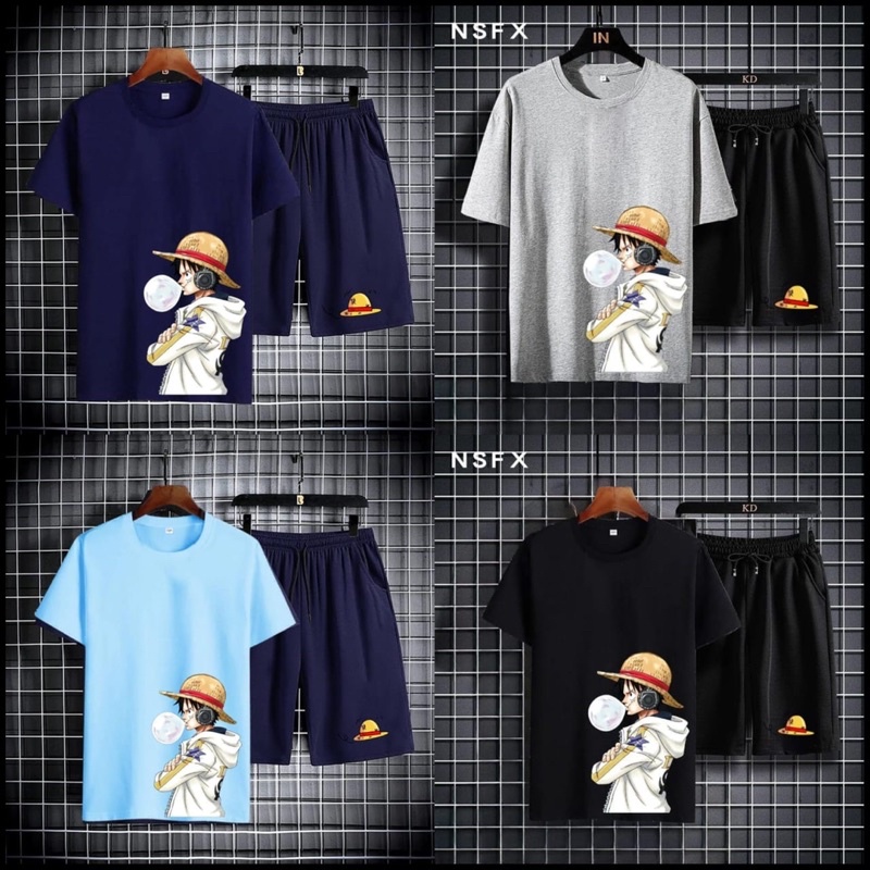 STELAN KAOS PRIA MOTIF LUFFY PERMEN ONEPIECE ATASAN SETELAN COWOK DAN CELPEN