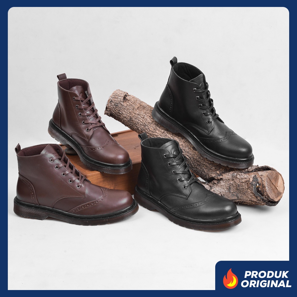 PELLIFE SERIES ORIGINAL x GREATA Sepatu Kulit Sapi Asli Pria Boots Tinggi Tali Casual Semi Formal Vintage Klasik Dewasa Jalan Santai Main Hangout Kuliah Kerja Kantor Classic Boot Genuine Leather Shoes Motor Bikers Touring Footwear Keren Terbaru Kekinian