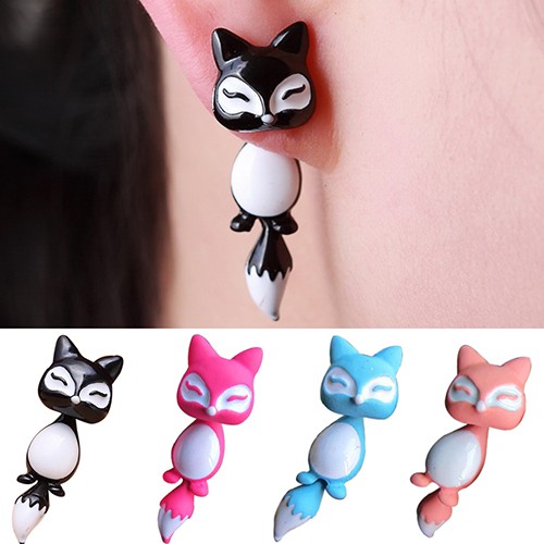 1 Pc Anting Stud Wanita Bentuk Hewan Kartun Telinga Rubah 3d Imut