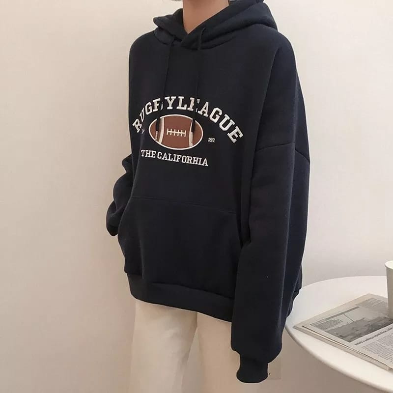 Parisdivarious Sweater Hoodie Jemper (Bordir) Bola Rugby Bahan Fleece Size S - XXL (Pria &amp; Wanita)