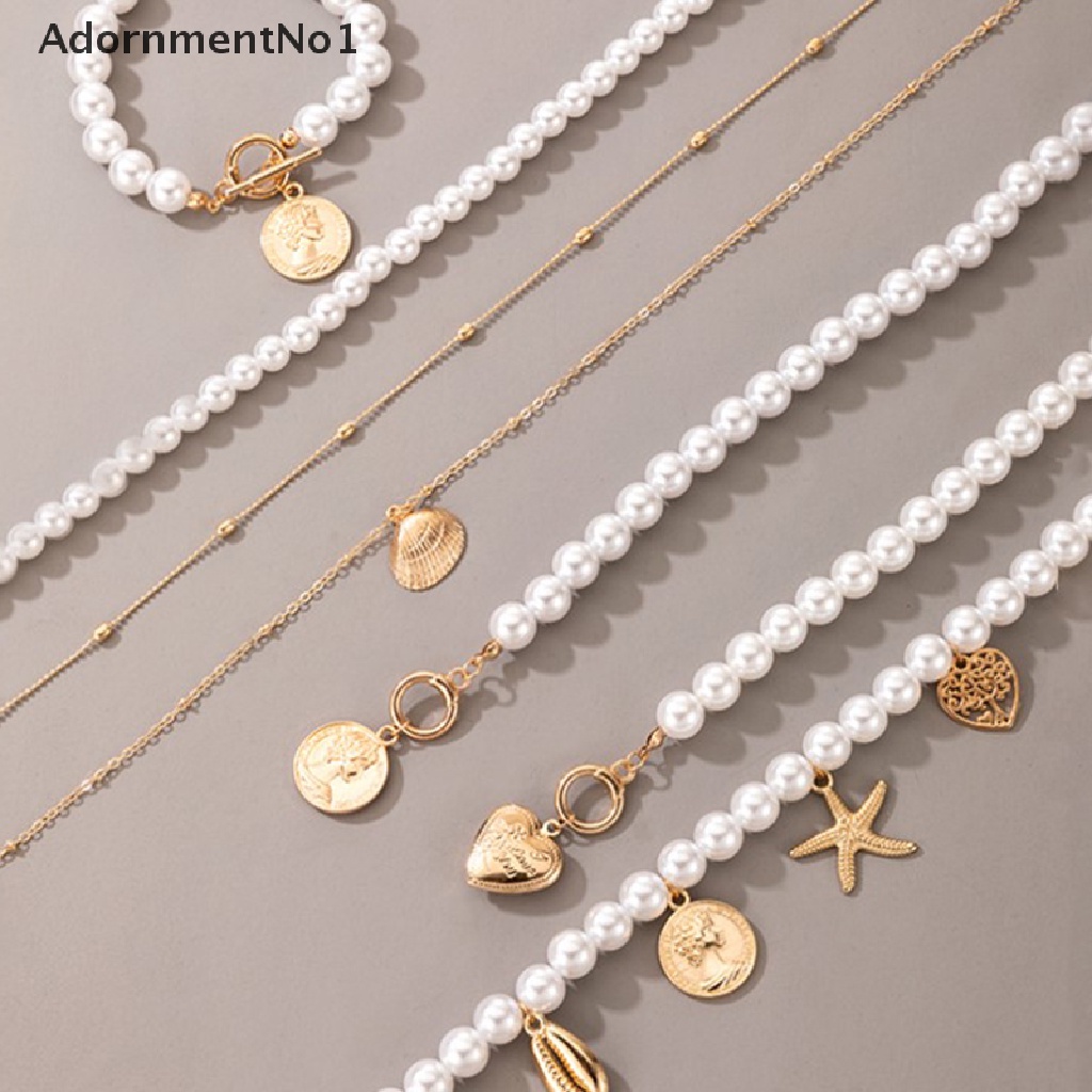 (AdornmentNo1) Kalung Rantai Dengan Liontin Bintang + Hati + Kerang + Mutiara Untuk Wanita / Musim Panas