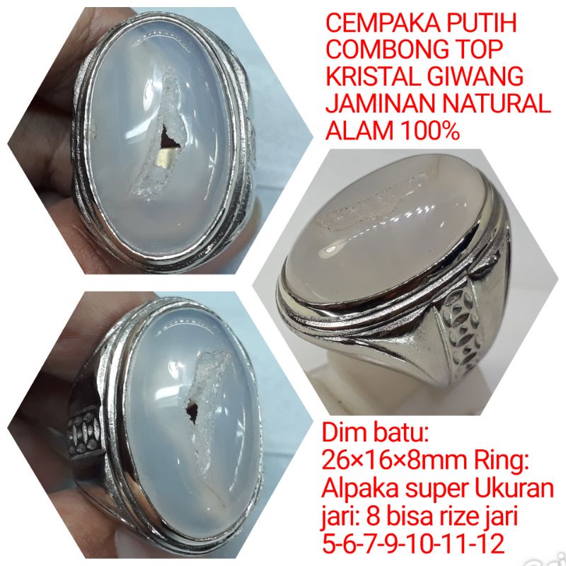 CINCIN BATU CEMPAKA PUTIH COMBONG TOP KRISTAL NATURAL 100%