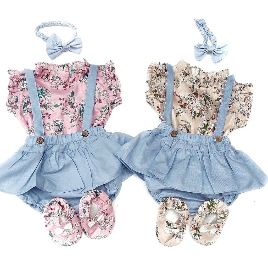 Hampers Talitha / Aiko / Clara / Gianna Baju Rok Overall Bandana Sepatu Giftset Kado Lahiran Anak Bayi Perempuan Lucu Terlaris Murah-Yellow AIKO hampers