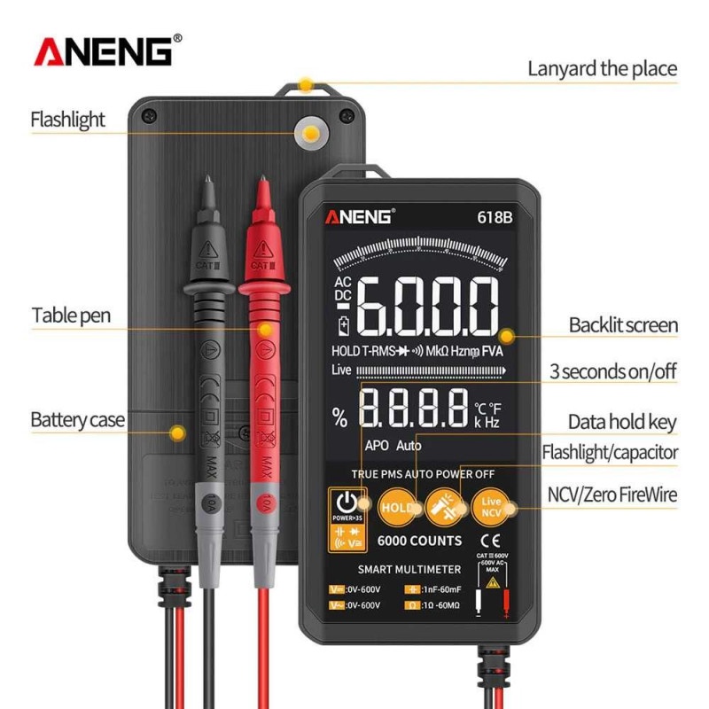 Multimeter Multitester Digital Voltage Tester LCD Touch Screen AN61