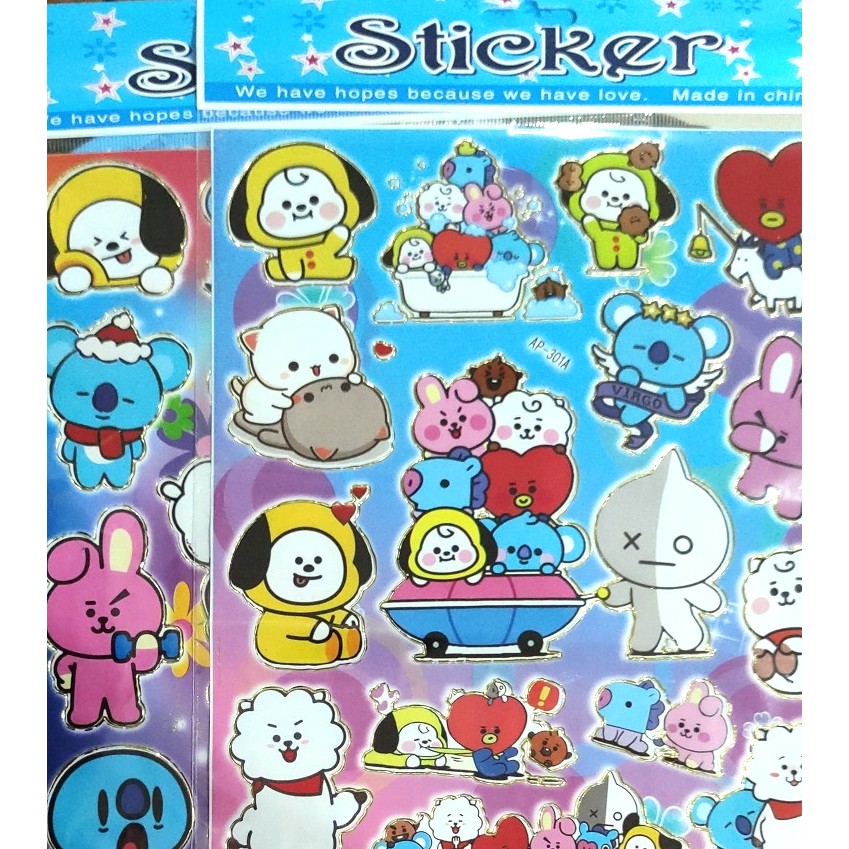 Sticker BTS ARMY Stiker BT21 Bangtan Kpop Karakter isi 1 Lembar