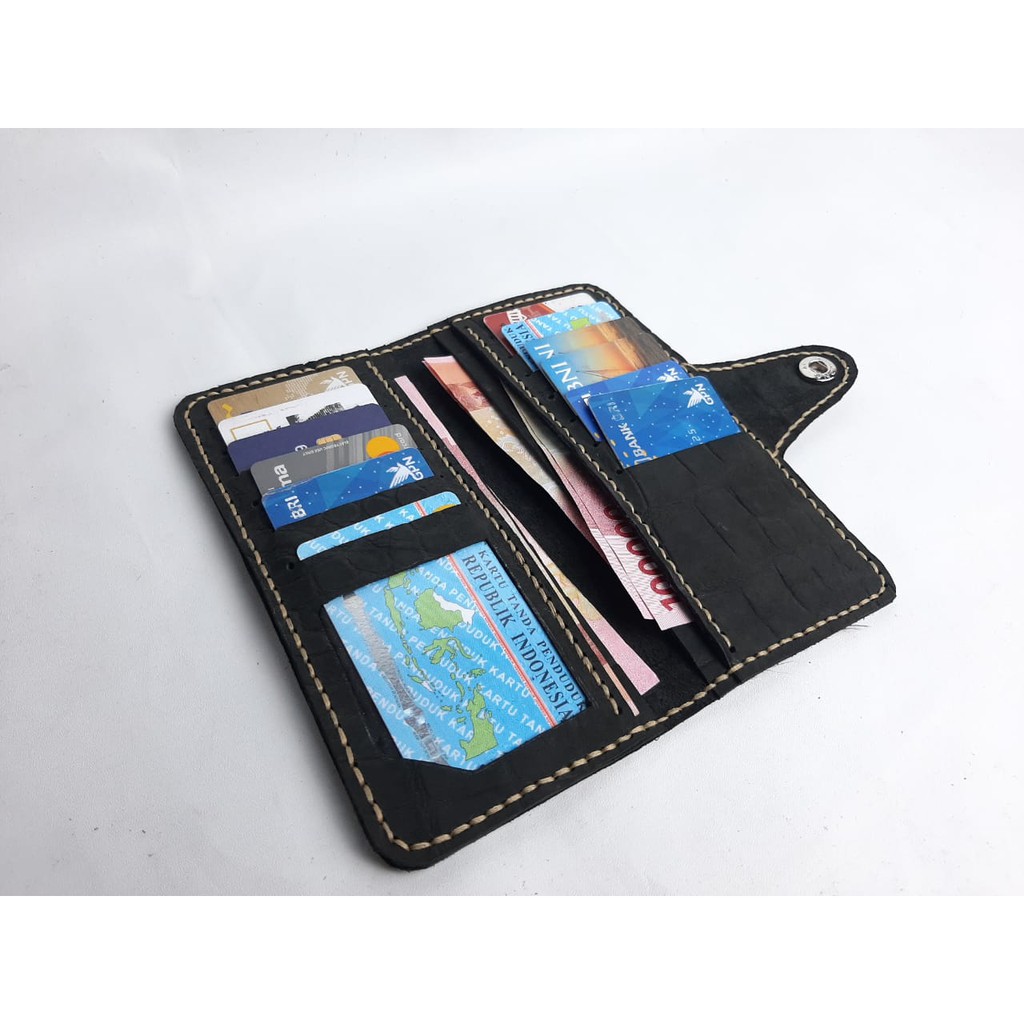 Dompet Kulit Sapi Asli Motif Kulit Buaya Casual Black Brown Dark Premium Garut