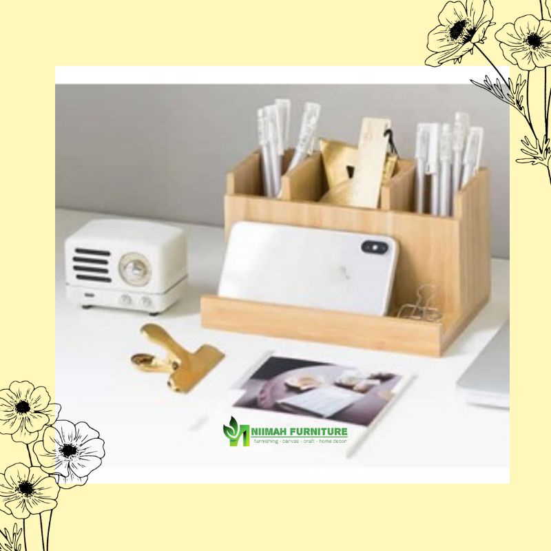 

Dudukan Hp Tempat Pensil Stationery Organizer Multifungsi Kayu