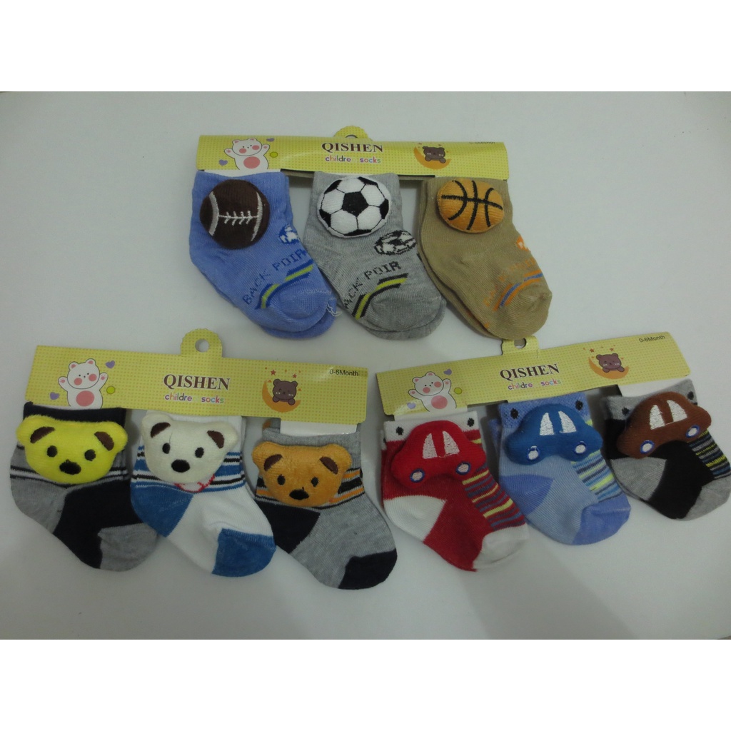 (3Pasang) Kaos Kaki Bayi Boneka Motif 3in1 0-6 bulan