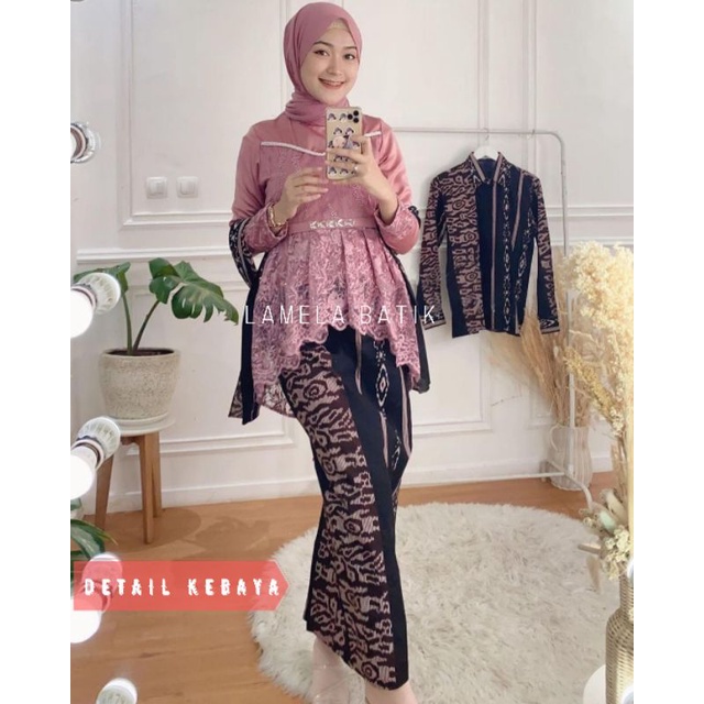 Batik couple kebaya aleena Lilac (GRATIS HIJAB) | KEBAYA MODERN Kebaya wisuda kekinian