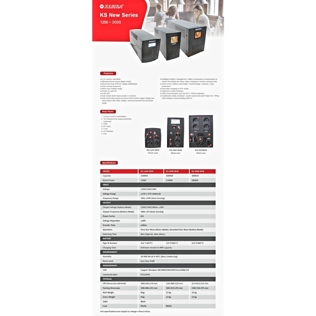 UPS Kenika KS 1200 VA Maks Beban 720 W Smart UPS Offline AVR Software