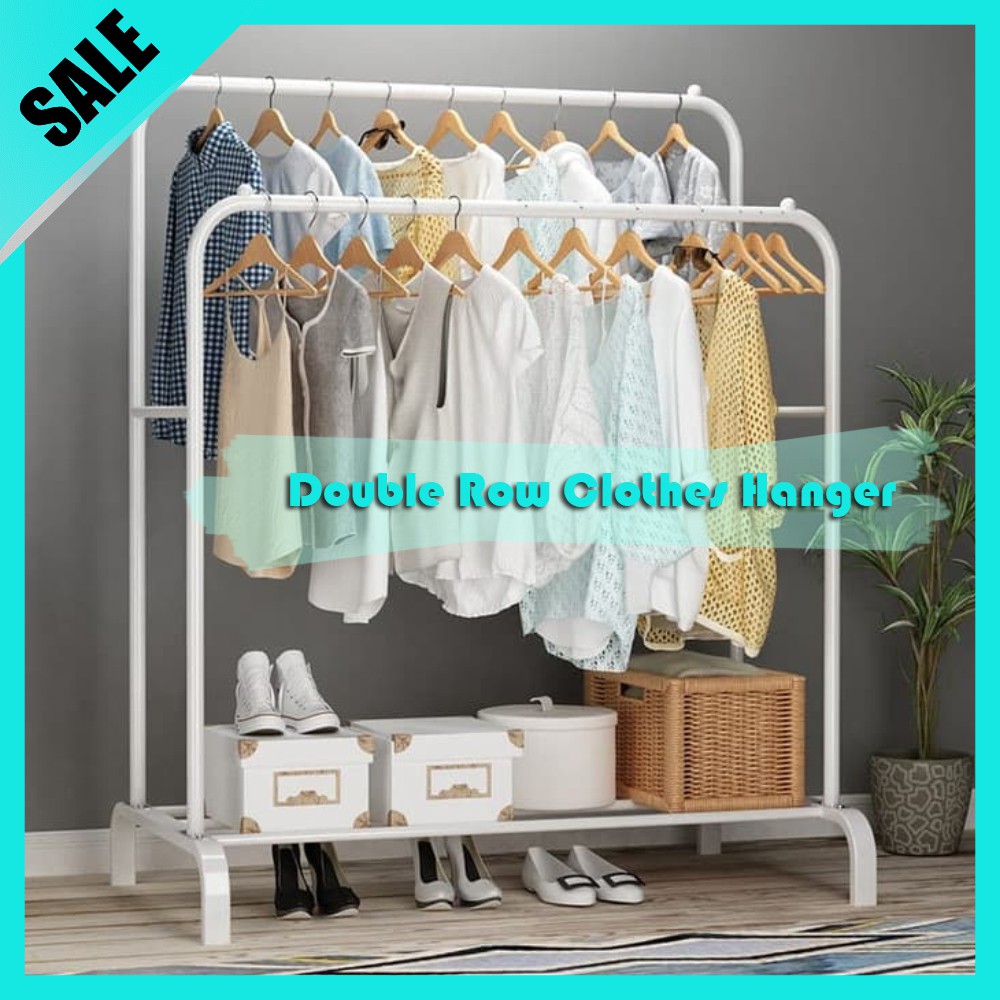 Gantungan Baju Doble Rak Sepatu Hanger Baju Besi Gantungan Tas Gantungan Baaju Besi Serbaguna Putih