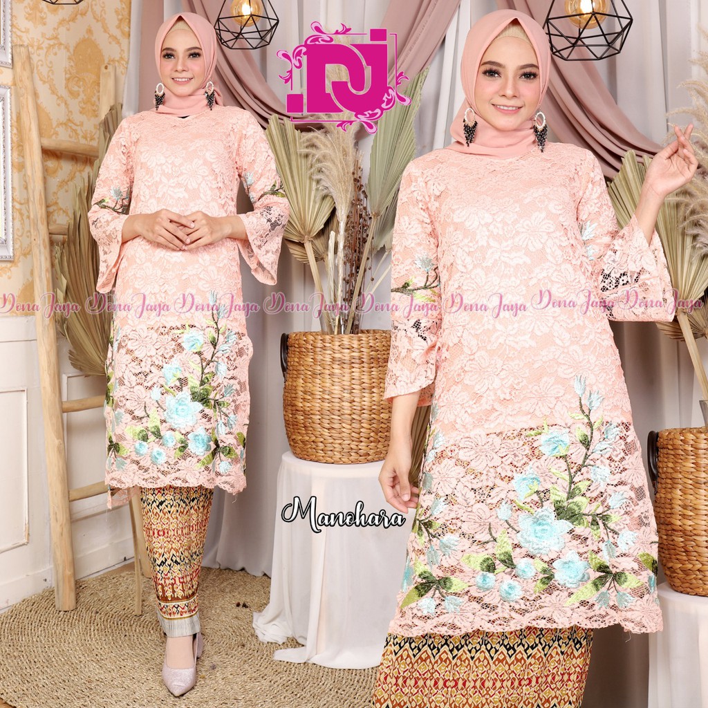 Kebaya Brukat Modern Manohara Setelan Rok Plisket Aneka Warna