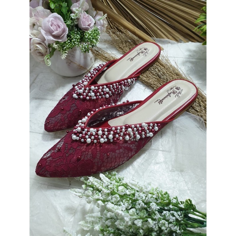 flatshoes kathy merahmaroon tinggi 1cm