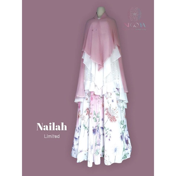 Nigoya Syari Nailah Set - Gamis Pesta Mewah Haji Umroh Brokat Lace Swarovski