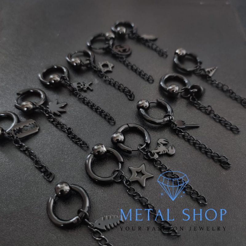 Anting Hoop Tindik Bahan Titanium Steel Warna Hitam Gaya Korea Untuk Pria Dan Wanita