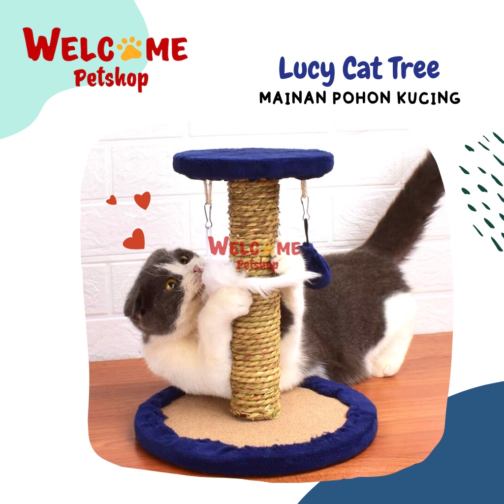 Lucy Cat Tree Mainan Garukan Pohon Kucing Dua Tingkat Tikus Bola