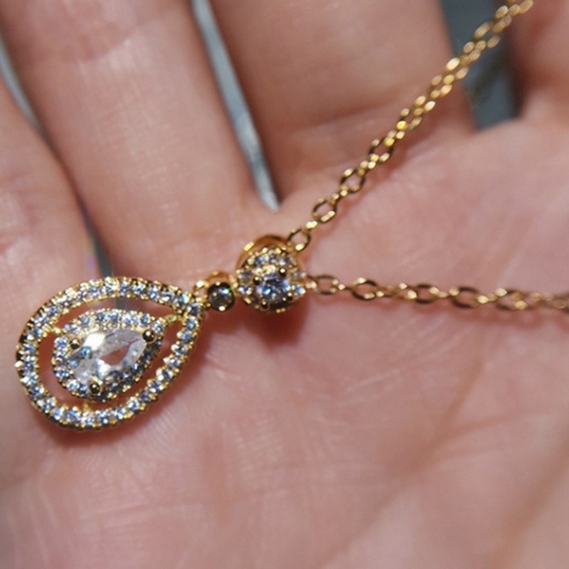 18K Gold Plated Imitation Diamond Necklace AAA Zircon Clavicle Chain Drop Pear Shaped Pendant Necklace Women Jewelry