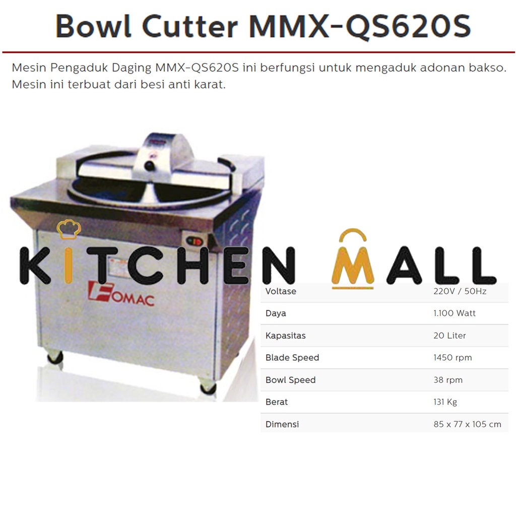 FOMAC MMX-QS620S ELECTRIC BOWL CUTTER / MESIN PENGADUK BAKSO