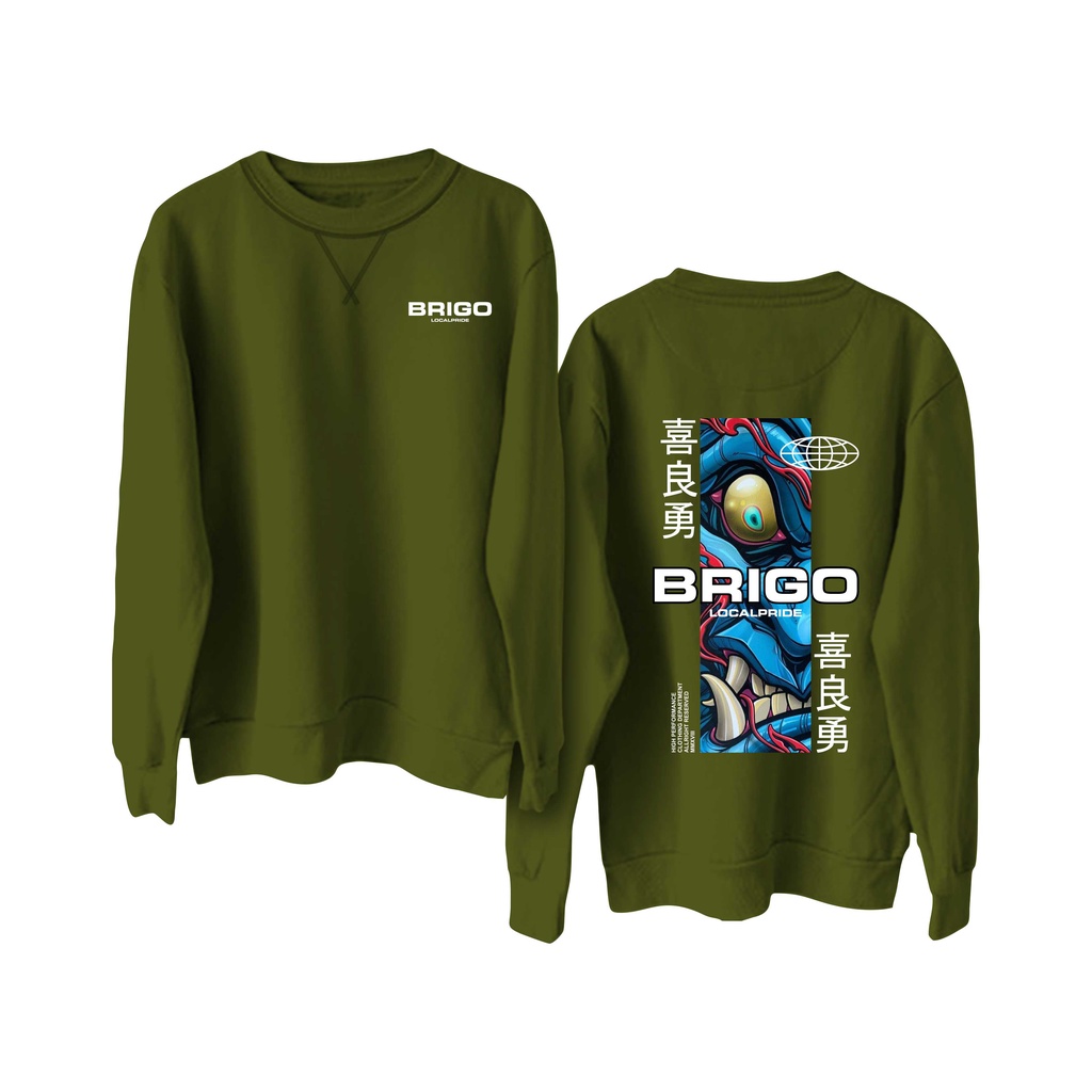 BRIGO Basic Sweatshirt  ONI II Sweater Crewneck BRIGO ONI Sablon DTF Fleece Cotton M-XXL (Pria &amp; Wanita) Free stiker&amp;Gantungan Kunci