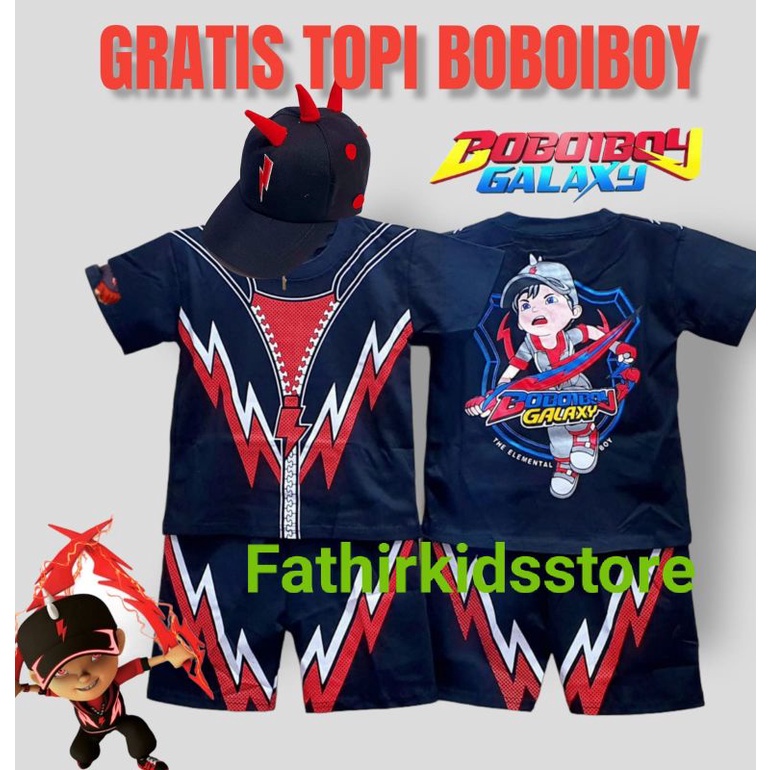 KOSTUM SETELAN ANAK DAN  BOBOI API, PETIR, AIR , MOTIF LEVIS DAN TOPI