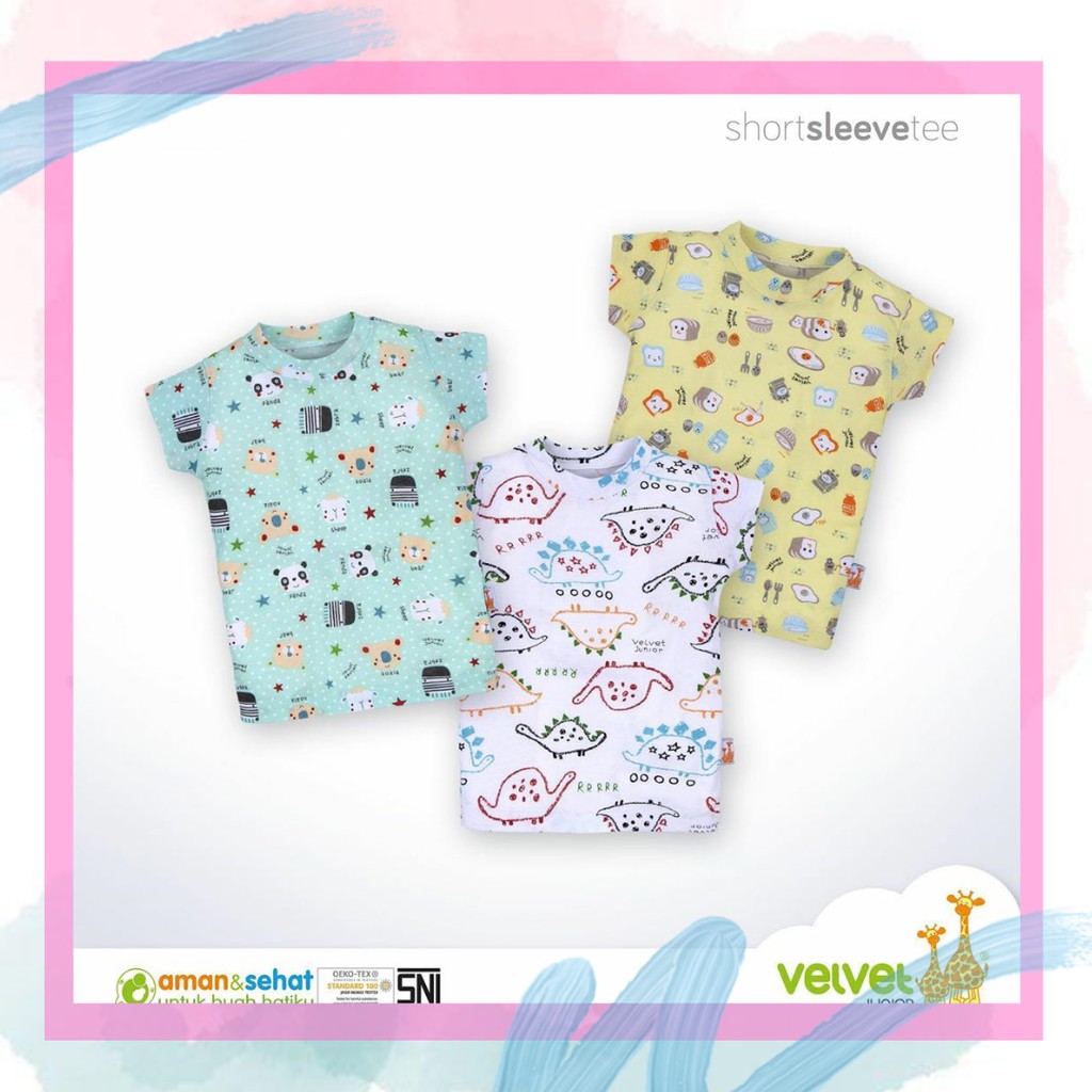  Kaos  Oblong  Singlet Bayi Velvet  Junior  Motif Sleeve Tee 