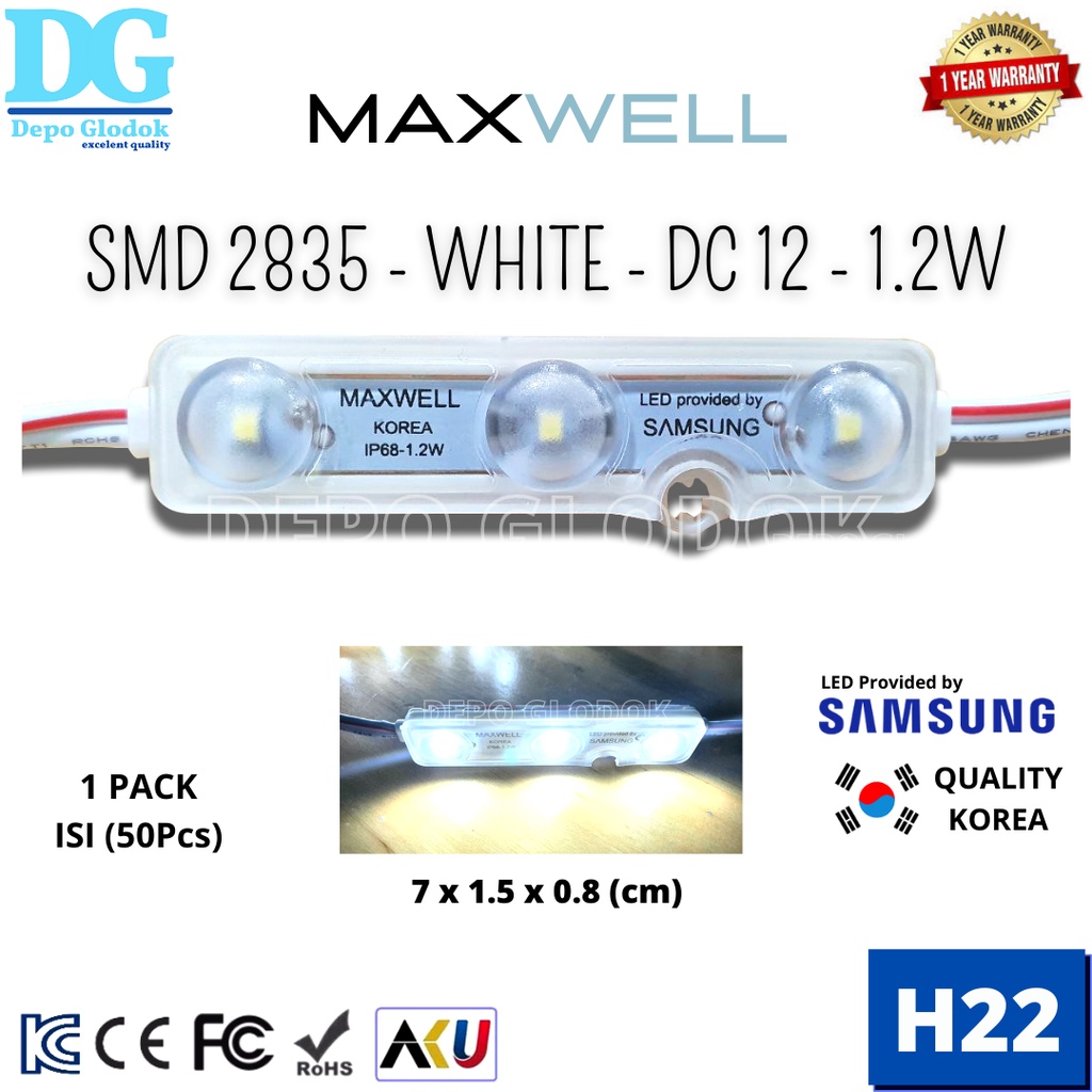 LED MODULE SAMSUNG COVER TERBARU 3 MATA MAXWELL SMD 2835 | OPTIC TRANS | (50 PCS) - H22 MURAH MERIAH