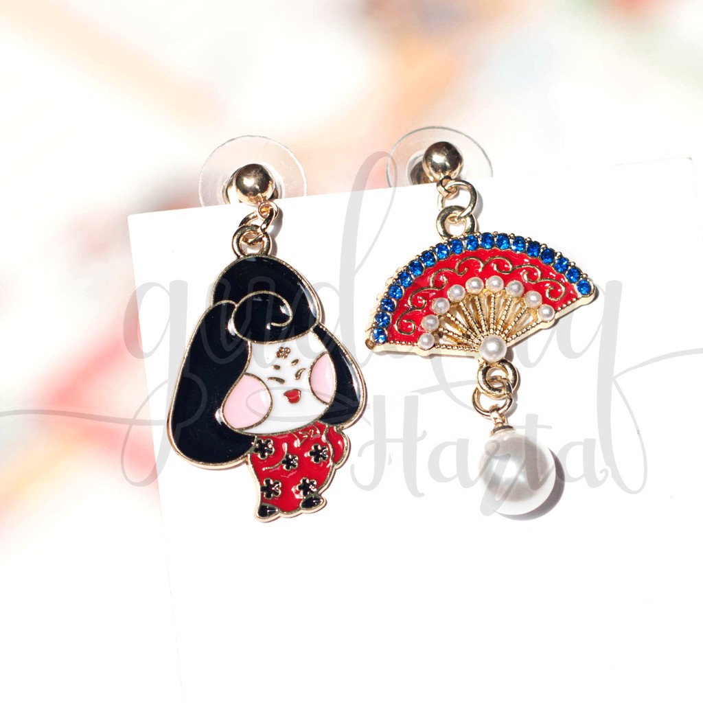 Anting Geisha And Fan Anting Cewk Lucu Unik Bagus Anting Murah Earrings GH 203796