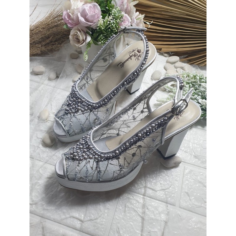 sepatu Sallysta silver 9cm hak tahu