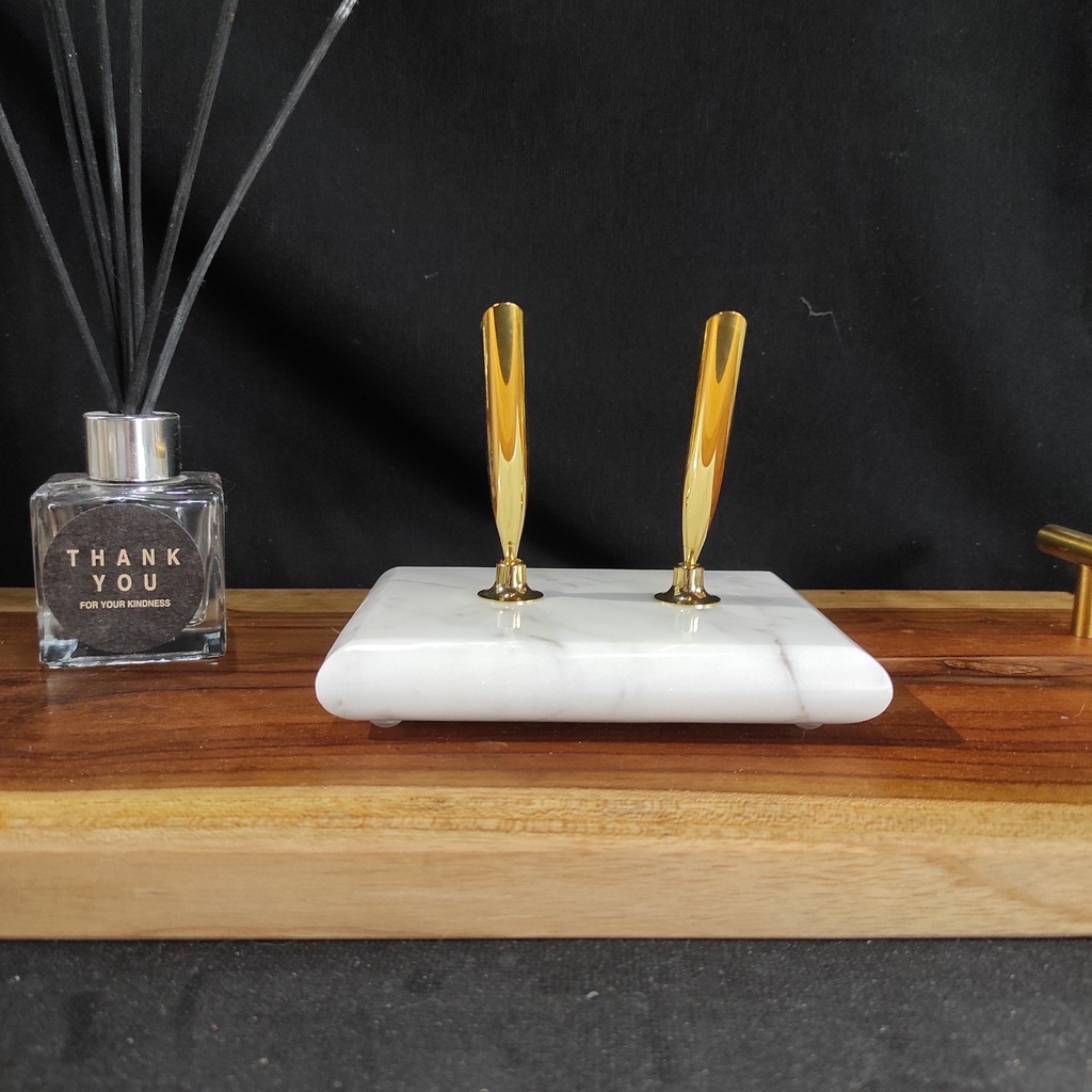 

MARBLE PENA HOLDER TEMPAT PULPEN BOLLPOINT MEJA KANTOR MARMER 2 HOLDER