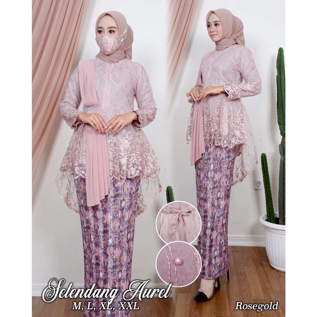STELAN KEBAYA SELENDANG AUREL - MODEL KEBAYA KEKINIAN 2021 - BAJU KEBAYA WISUDA CANTIK MODERN - KEBAYA TERLARIS 2021-ROSE GOLD