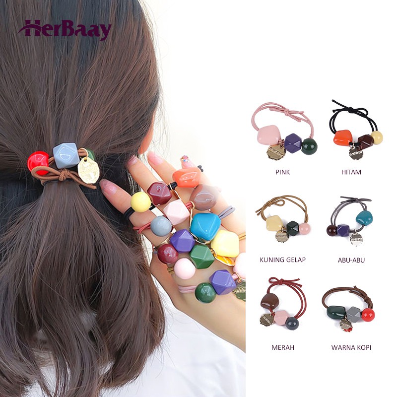 

Herbaay Ikat Rambut Mode Beaded Cincin Rambut Tali Rambut Elastis Gaya Korea untuk Wanita Gadis