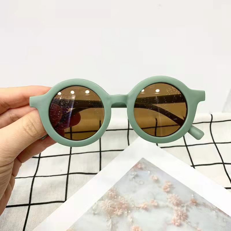 Kacamata Hitam Bingkai Bulat Anti Ultraviolet Anak/Laki-Laki Perempuan Fashion Import-Hijau Muda