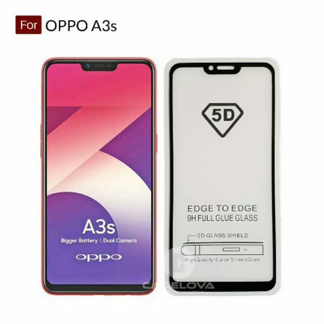 TEMPERED GLASS 9D FULL GLUE FULL COVER OPPO A3S