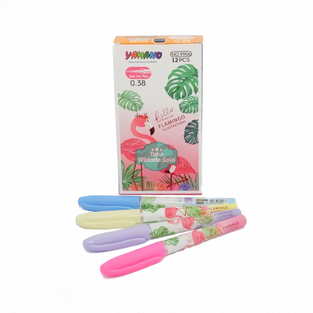 

1 LUSIN Pulpen Gel Flamingo Gel Pen Fancy Hitam 0,38mm Ballpoint Yamano 9906 - 1 Pack Isi 12 Buah