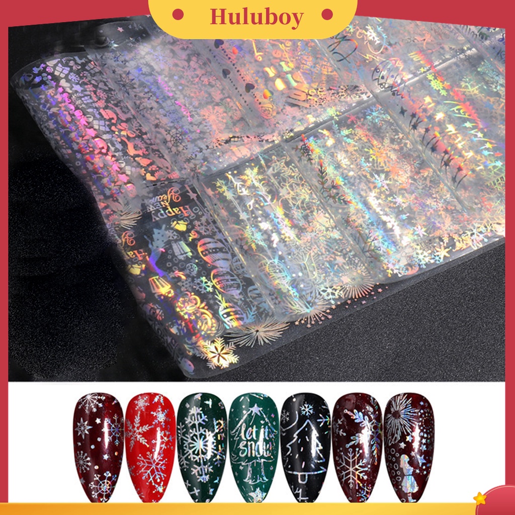 Huluboy Huluboy♡ 10pcs / Set Stiker Kuku Motif Snowflake Natal Untuk Nail Art Wanita