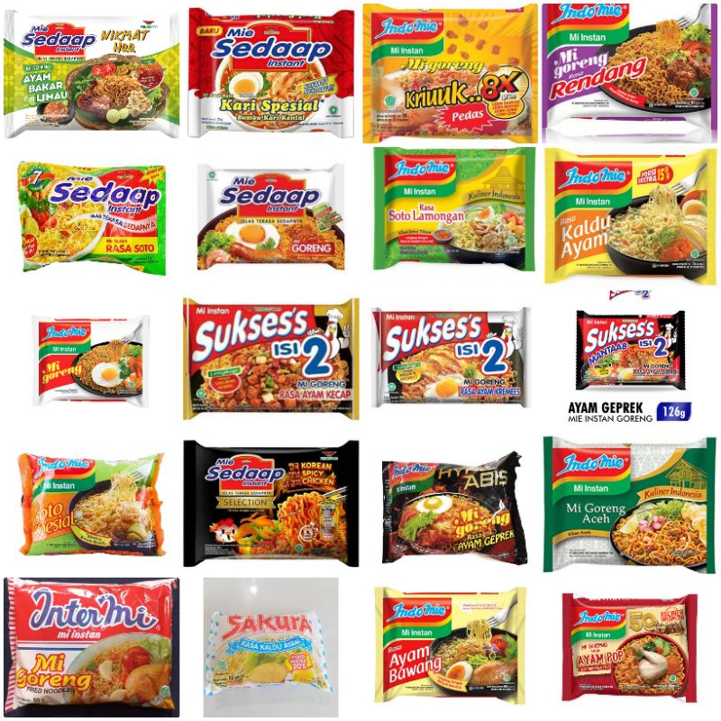 

✔MACAM" MIE INSTANT INDOMIE SEDAAP GR, INDOMIE KUAH, SARIMI DUO, INTERMIE, SAKURA DLL