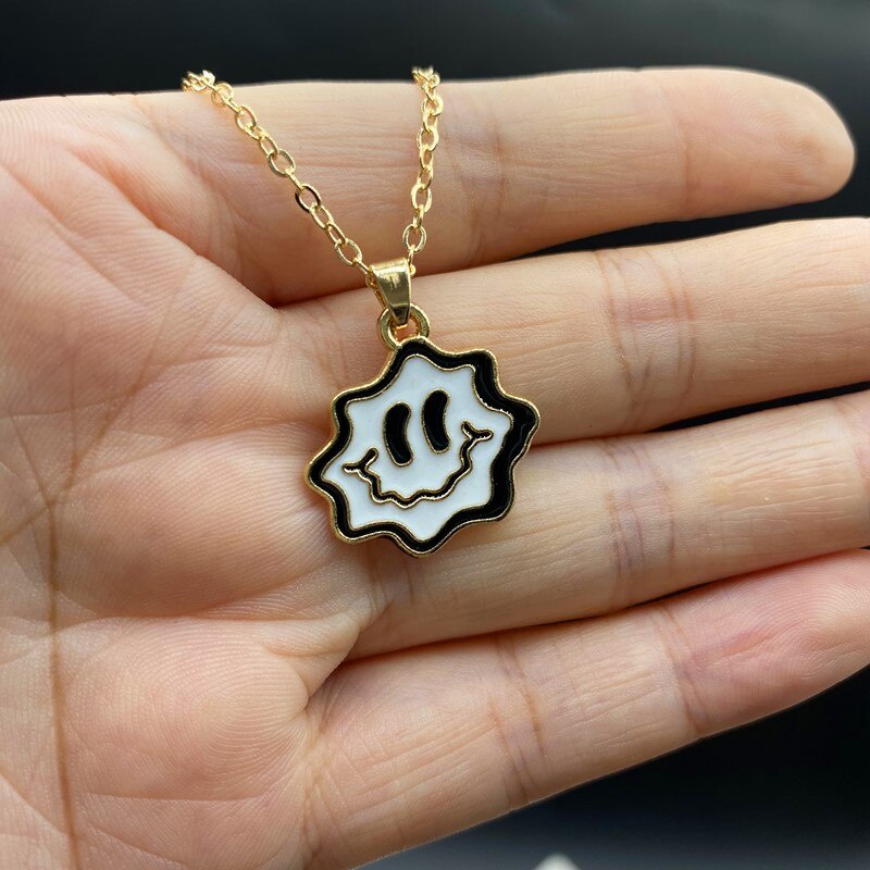 Fashion Lucu Senyum Kalung Pria Wanita Merah Whie Punk Leher Rantai Pasangan Liontin Pasangan Kalung Sahabat Bff Kalung Kerah