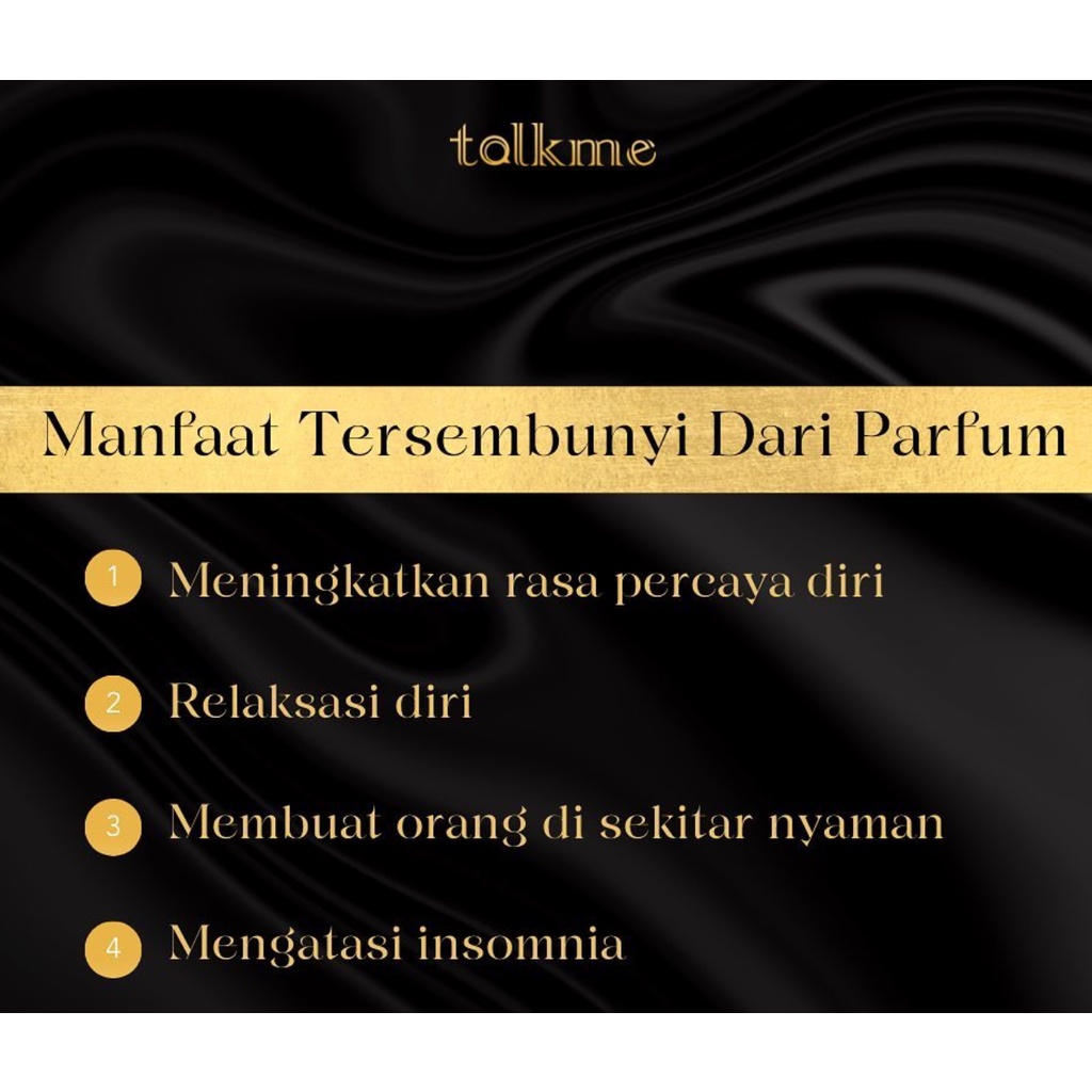 TALKME (30ml / 6ml) parfum murah berkualitas tahan lama bpom talk me parfume wangi mini size full jo peony de savage vanilla baccarat scandal vi secret tease coco moiselle black op english dg light blue wangi seharian tubuh badan termurah tangerang grab