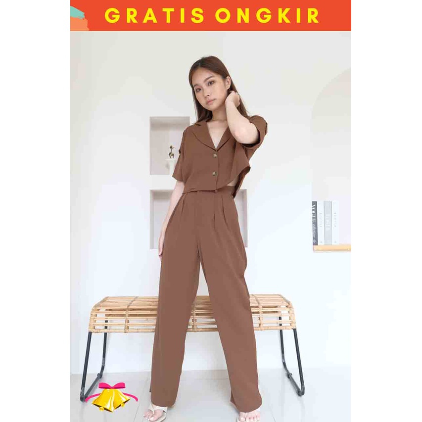 COTTONBELLS CASUAL JUMPSUIT WANITA YAKSHA BUTTON CROP SET PANTS (HK - JS 1803)-1