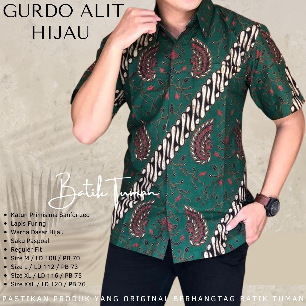 GURDO ALIT IJO Kemeja Batik Pria Lengan Pendek Katun Halus FULL FURING TUMAN