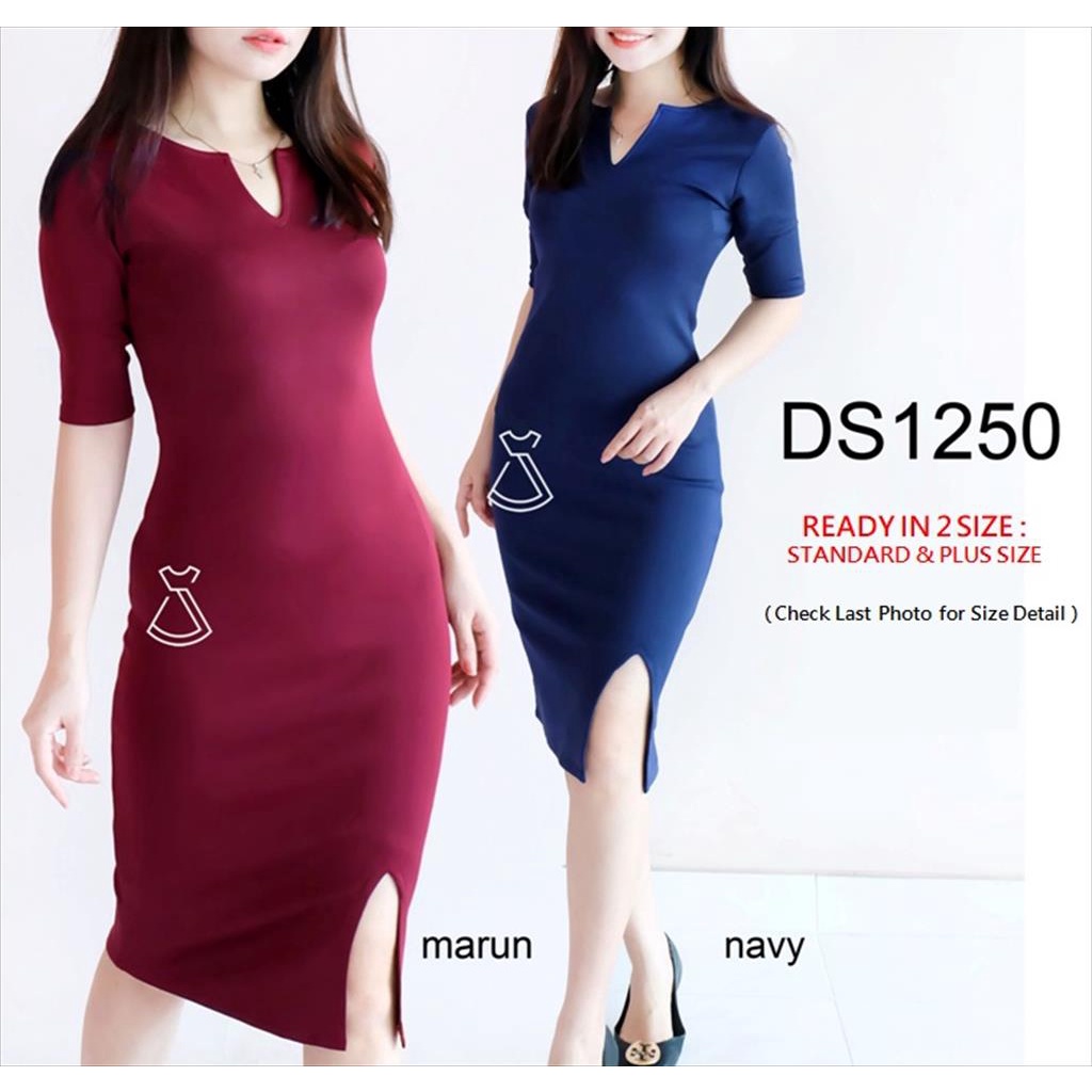 DS1250 - dress pesta scuba import stretch dress kantor wanita modern murah grosir