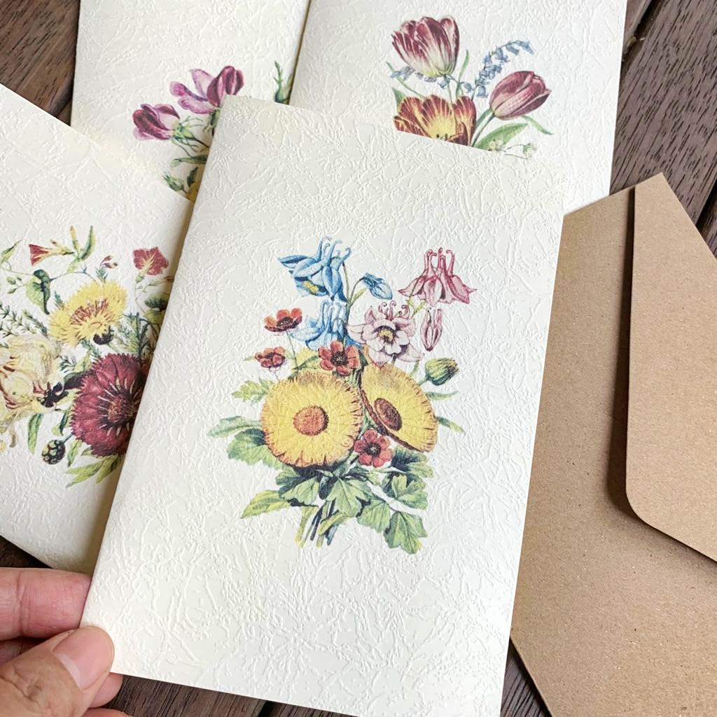 1 PACK Kartu Ucapan & Amplop Kosong Polos Blank Card Bunga Flower Bouquet