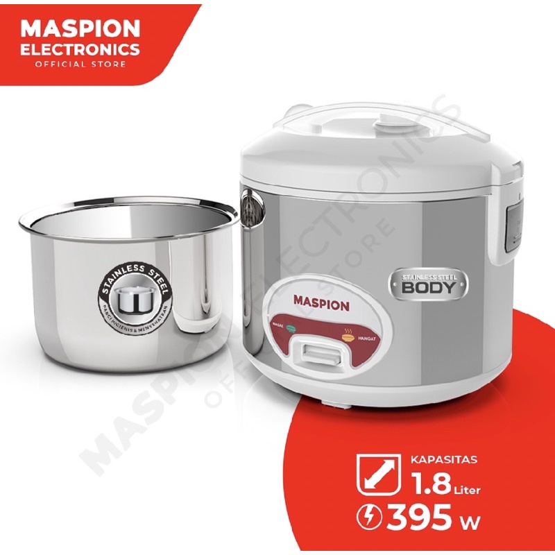 [ Maspion ] Magicom / Rice Cooker Maspion MRJ 1808 MS / SS - 1.8 Liter - Stainless Body &amp; Inner