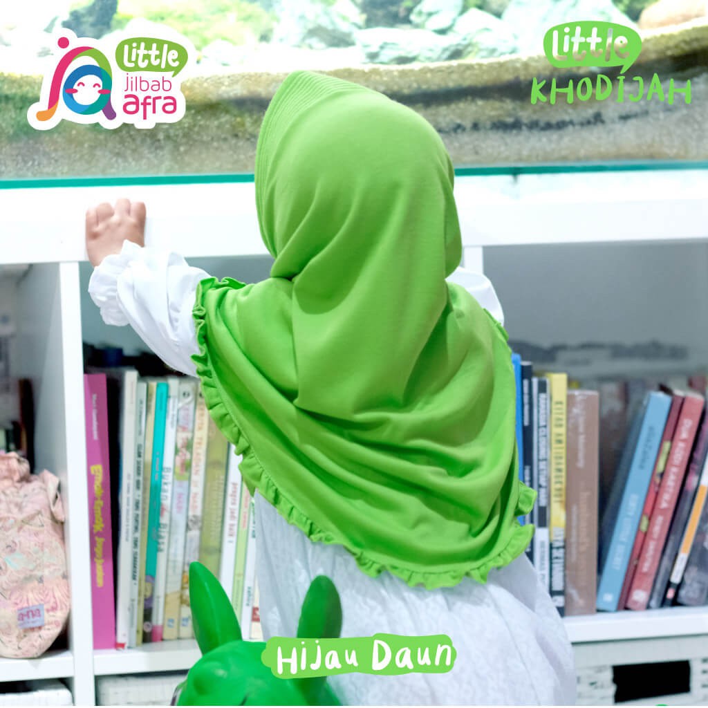 Jilbab Instan Anak Little Khodijah Hijau Daun - Little Jilbab Afra - Bahan Kaos, Adem &amp; Lembut