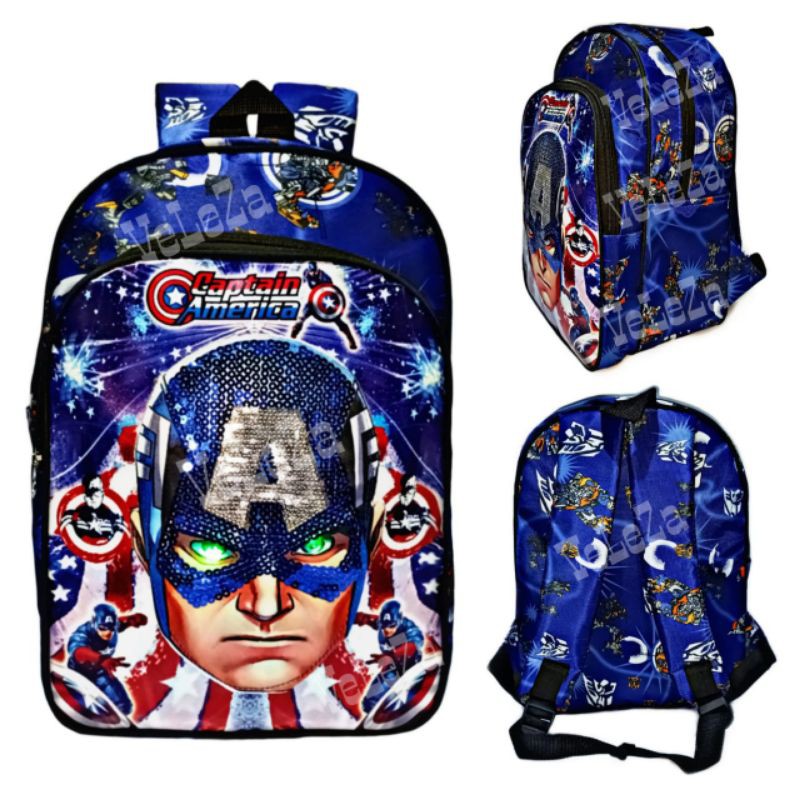 Tas Ransel Anak Sekolah PAUD TK Tas Ransel Anak Captain America led mata nyala